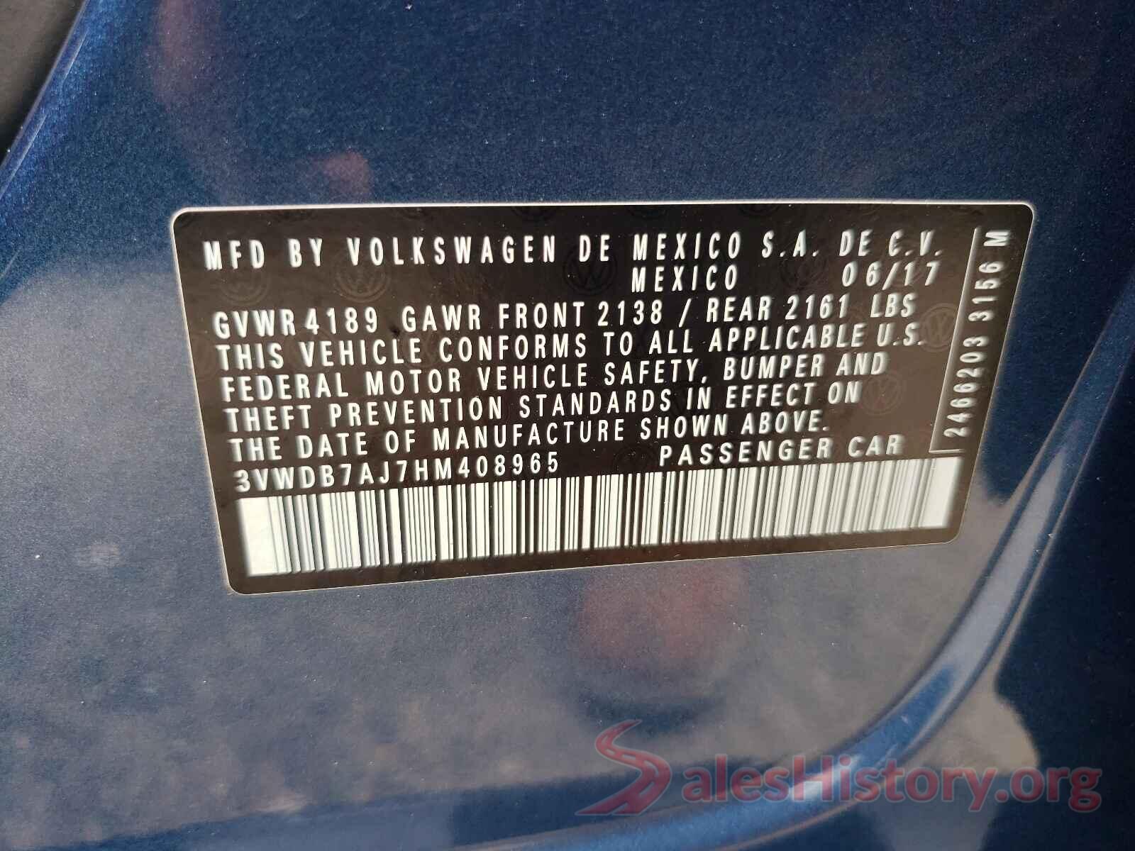 3VWDB7AJ7HM408965 2017 VOLKSWAGEN JETTA