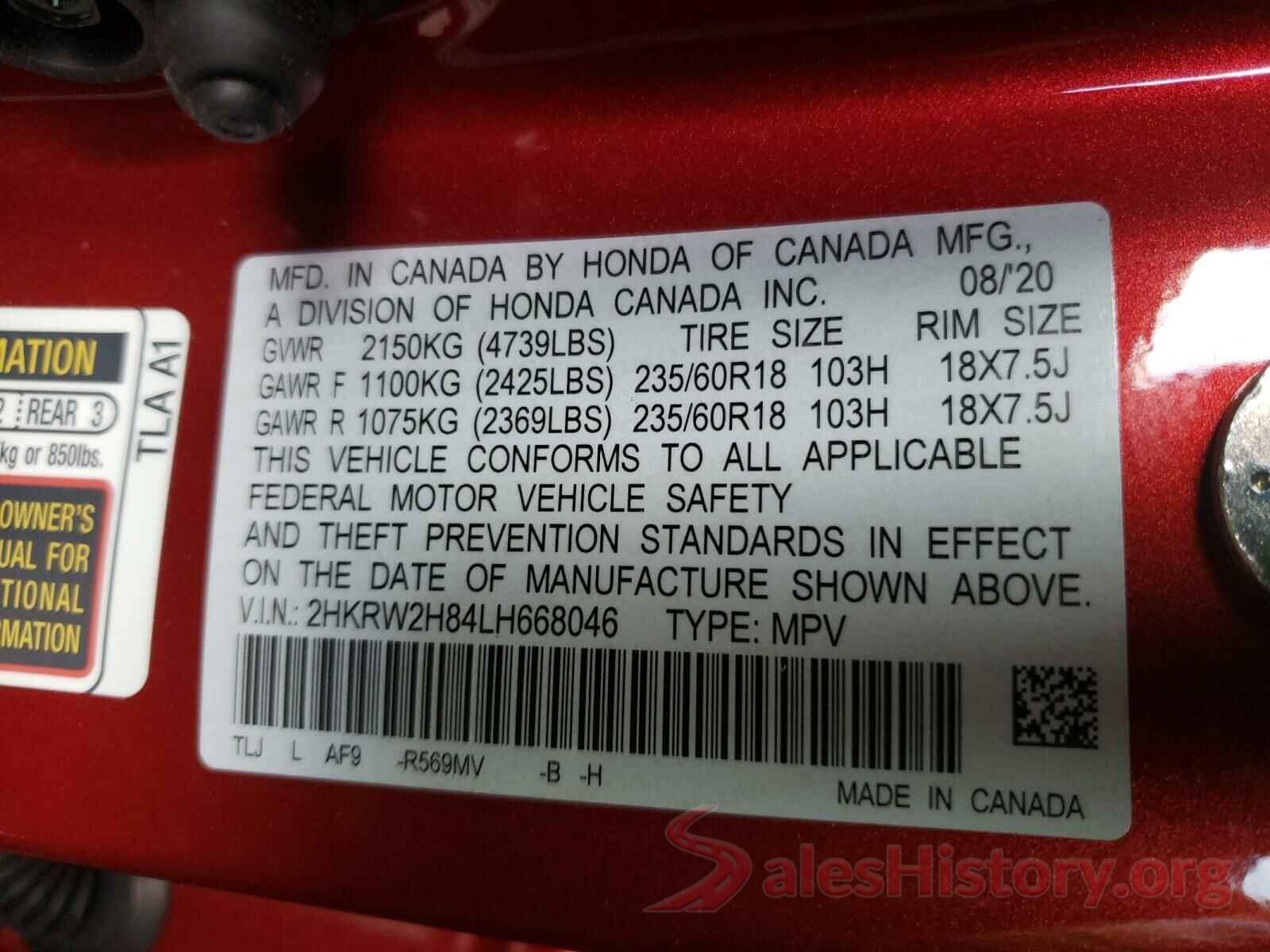 2HKRW2H84LH668046 2020 HONDA CRV