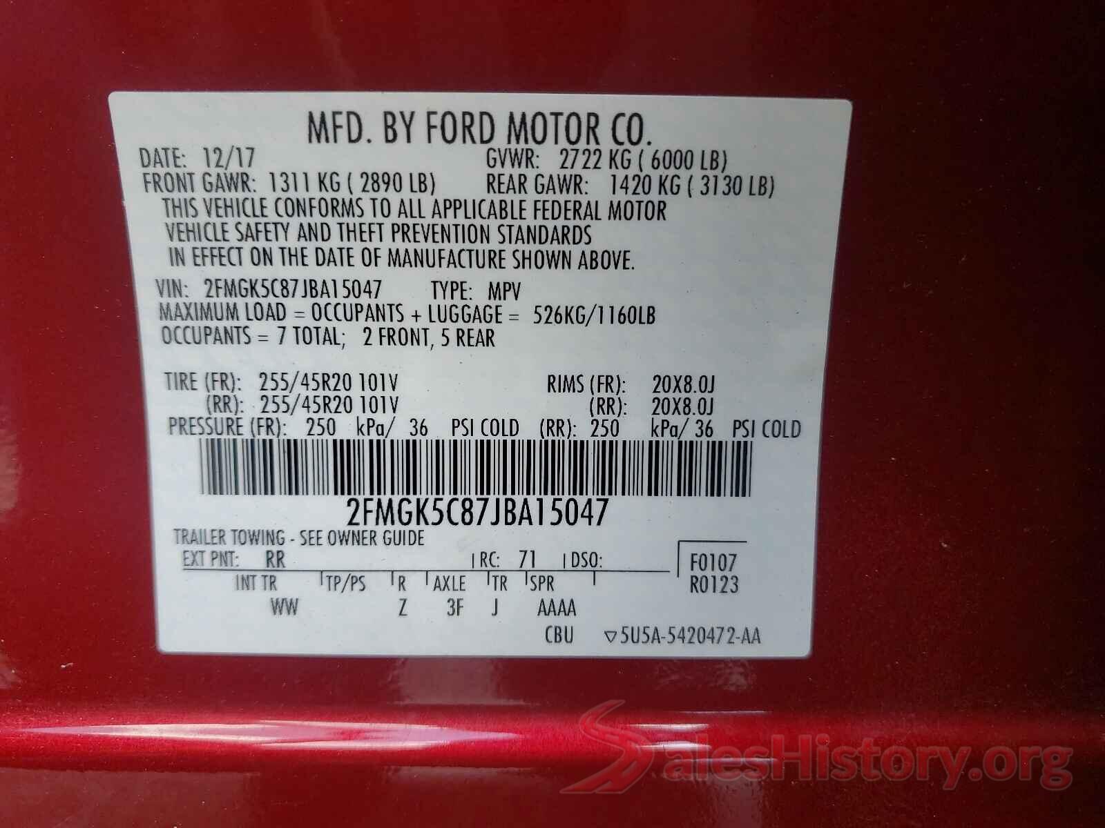 2FMGK5C87JBA15047 2018 FORD FLEX