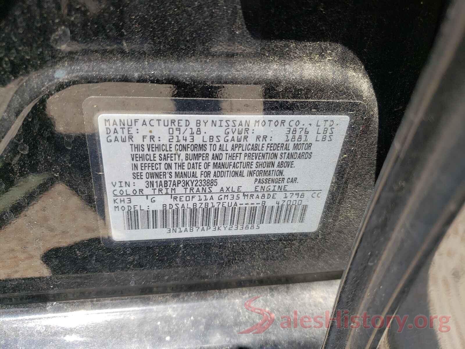 3N1AB7AP3KY233885 2019 NISSAN SENTRA