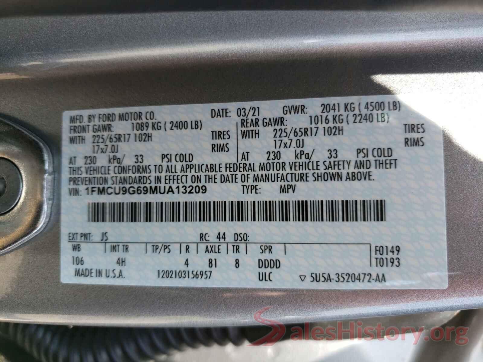 1FMCU9G69MUA13209 2021 FORD ESCAPE