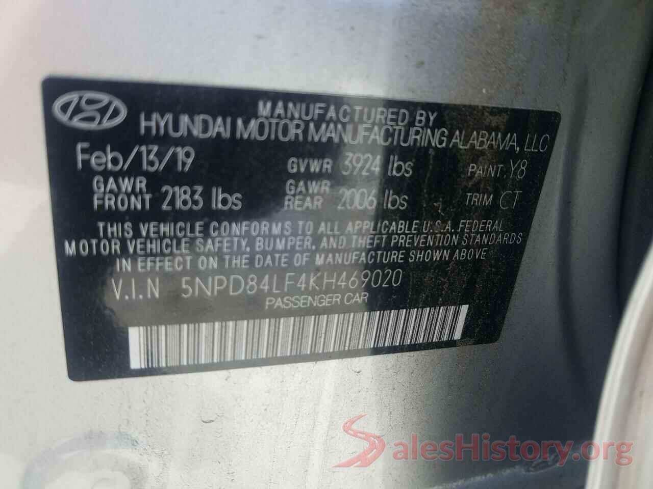 5NPD84LF4KH469020 2019 HYUNDAI ELANTRA