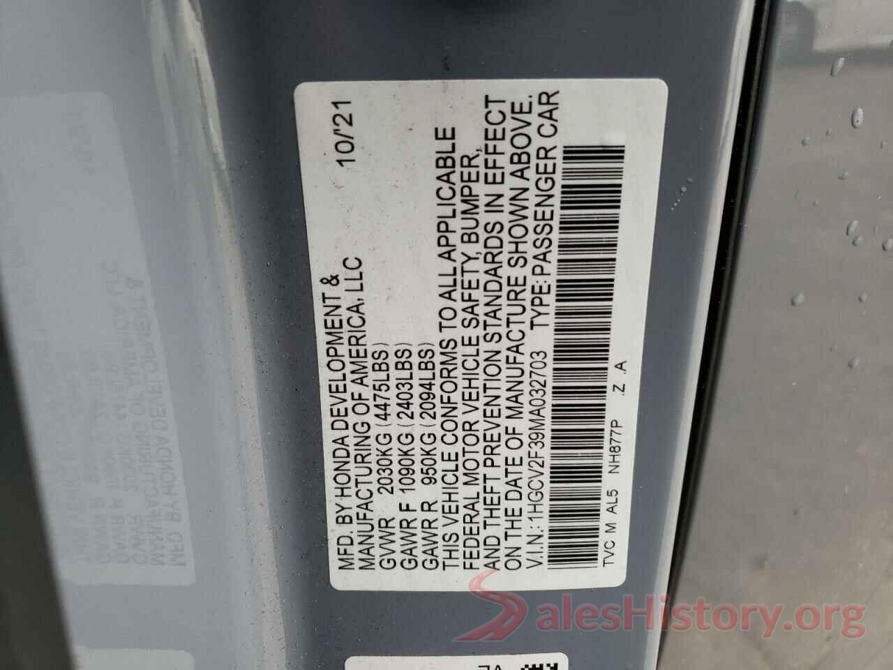 1HGCV2F39MA032703 2021 HONDA ACCORD