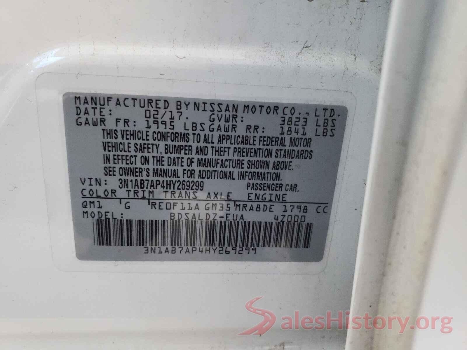 3N1AB7AP4HY269299 2017 NISSAN SENTRA