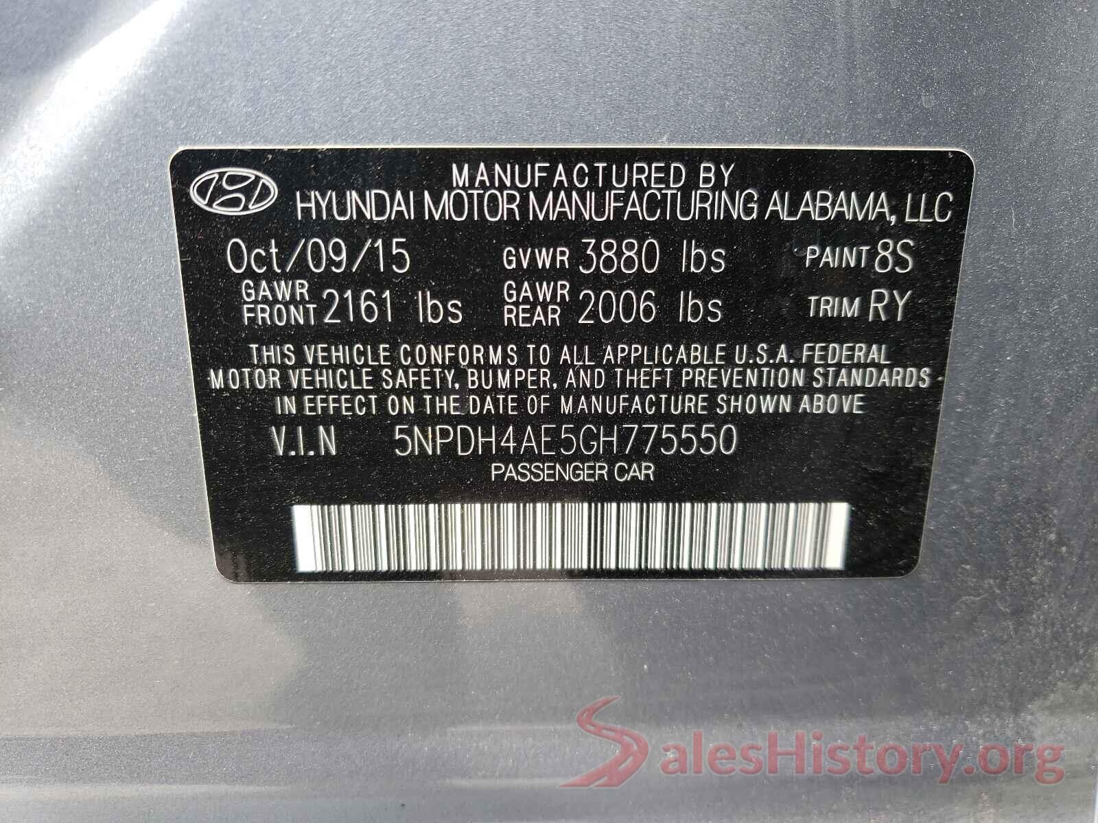 5NPDH4AE5GH775550 2016 HYUNDAI ELANTRA