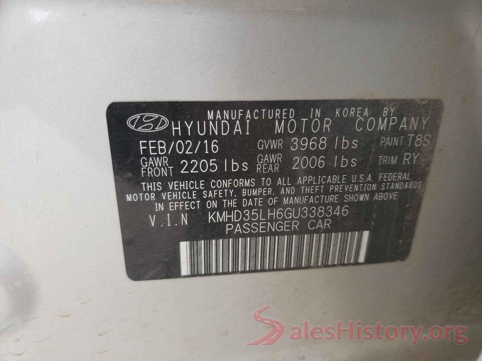 KMHD35LH6GU338346 2016 HYUNDAI ELANTRA