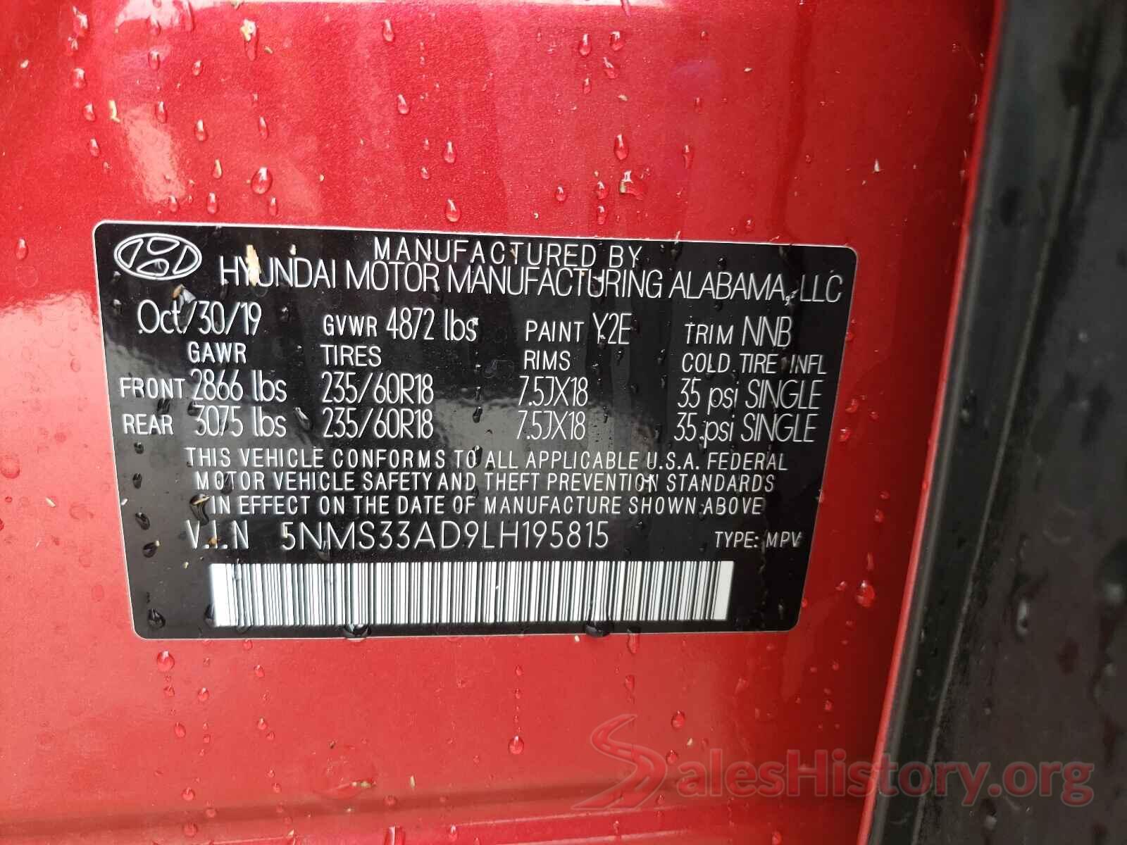 5NMS33AD9LH195815 2020 HYUNDAI SANTA FE