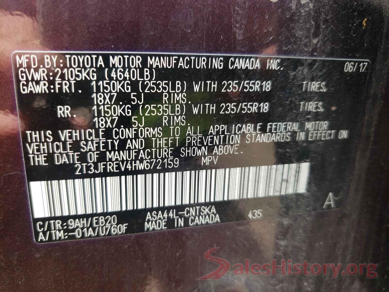 2T3JFREV4HW672159 2017 TOYOTA RAV4