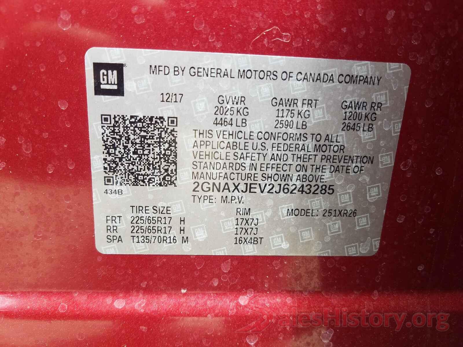 2GNAXJEV2J6243285 2018 CHEVROLET EQUINOX