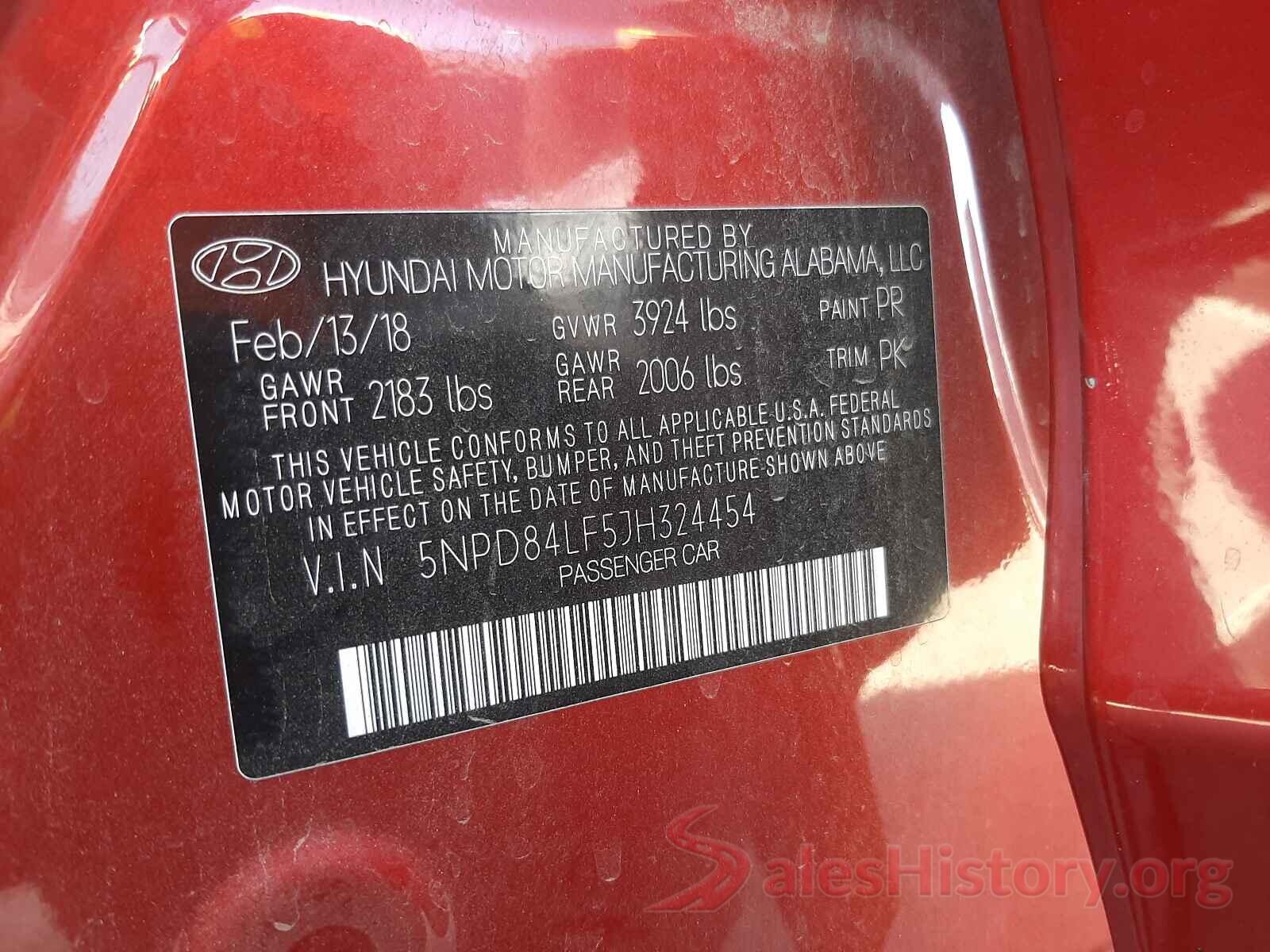 5NPD84LF5JH324454 2018 HYUNDAI ELANTRA