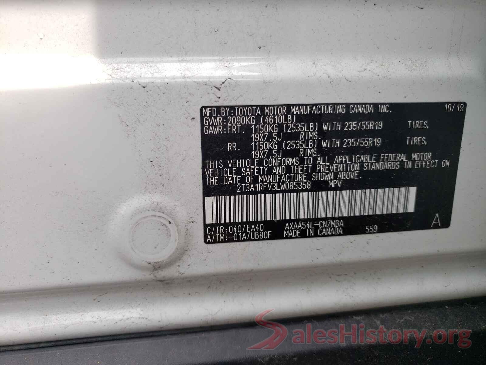 2T3A1RFV3LW085358 2020 TOYOTA RAV4