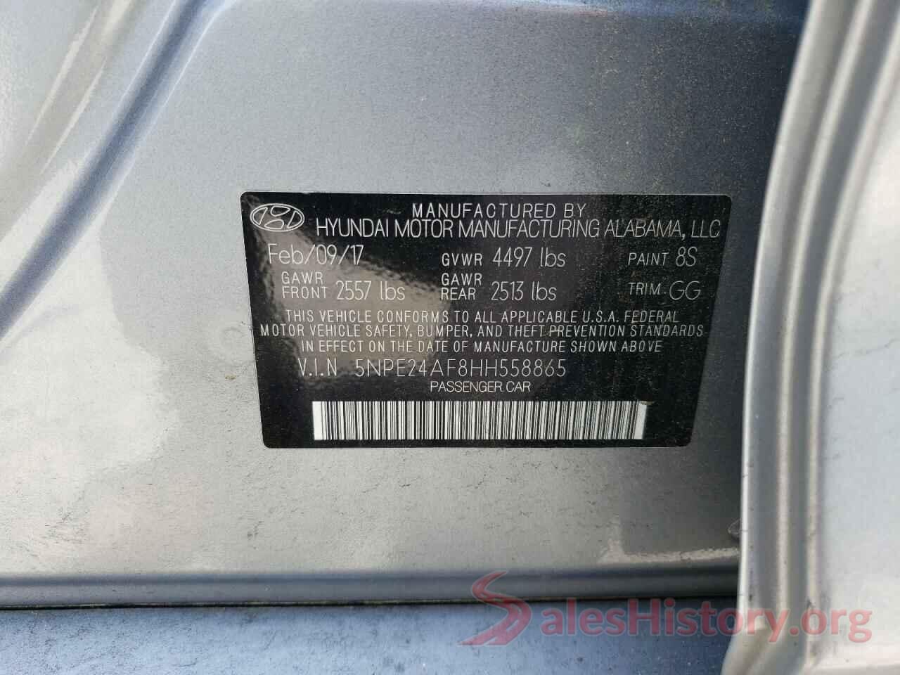 5NPE24AF8HH558865 2017 HYUNDAI SONATA