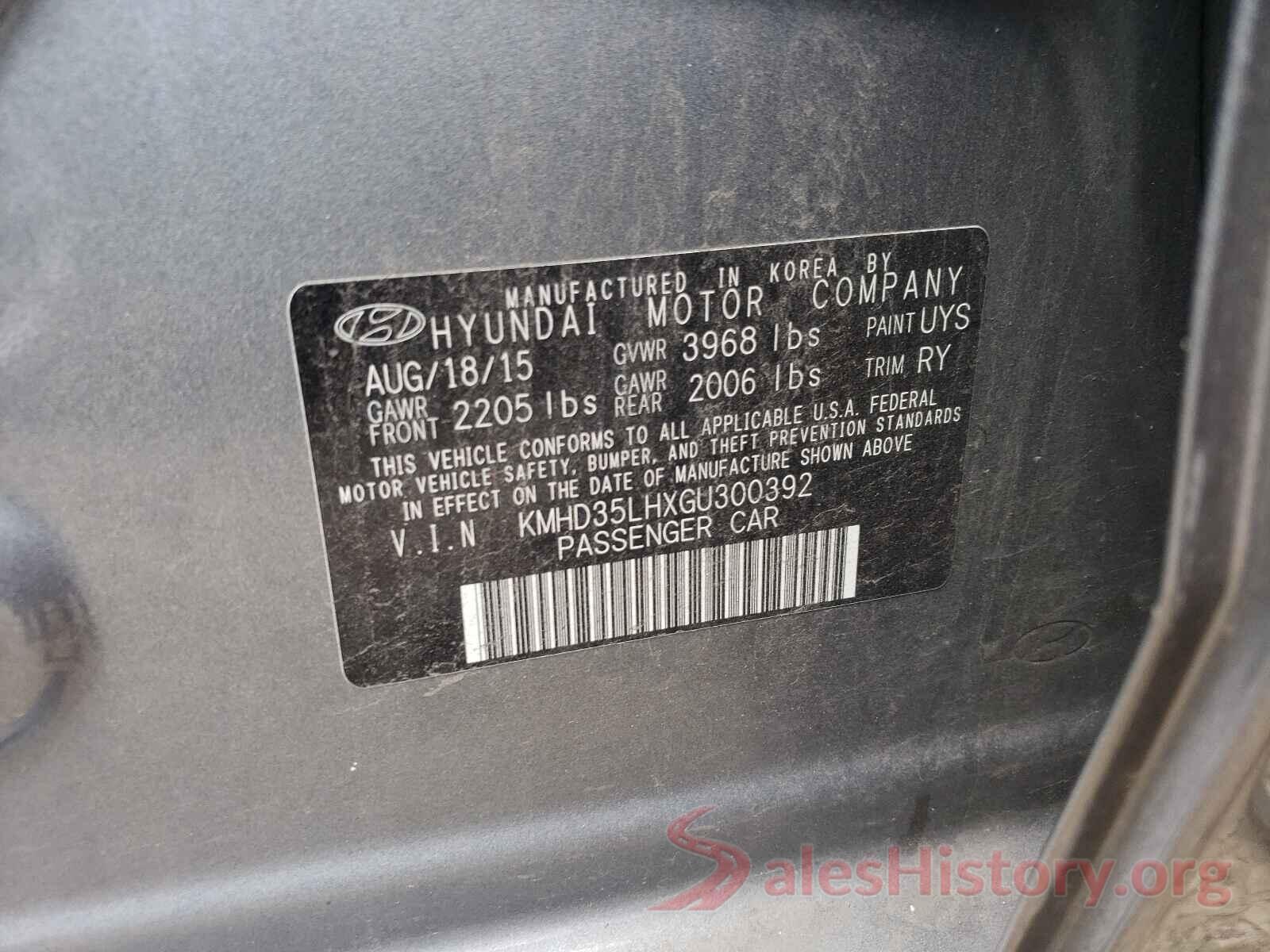 KMHD35LHXGU300392 2016 HYUNDAI ELANTRA