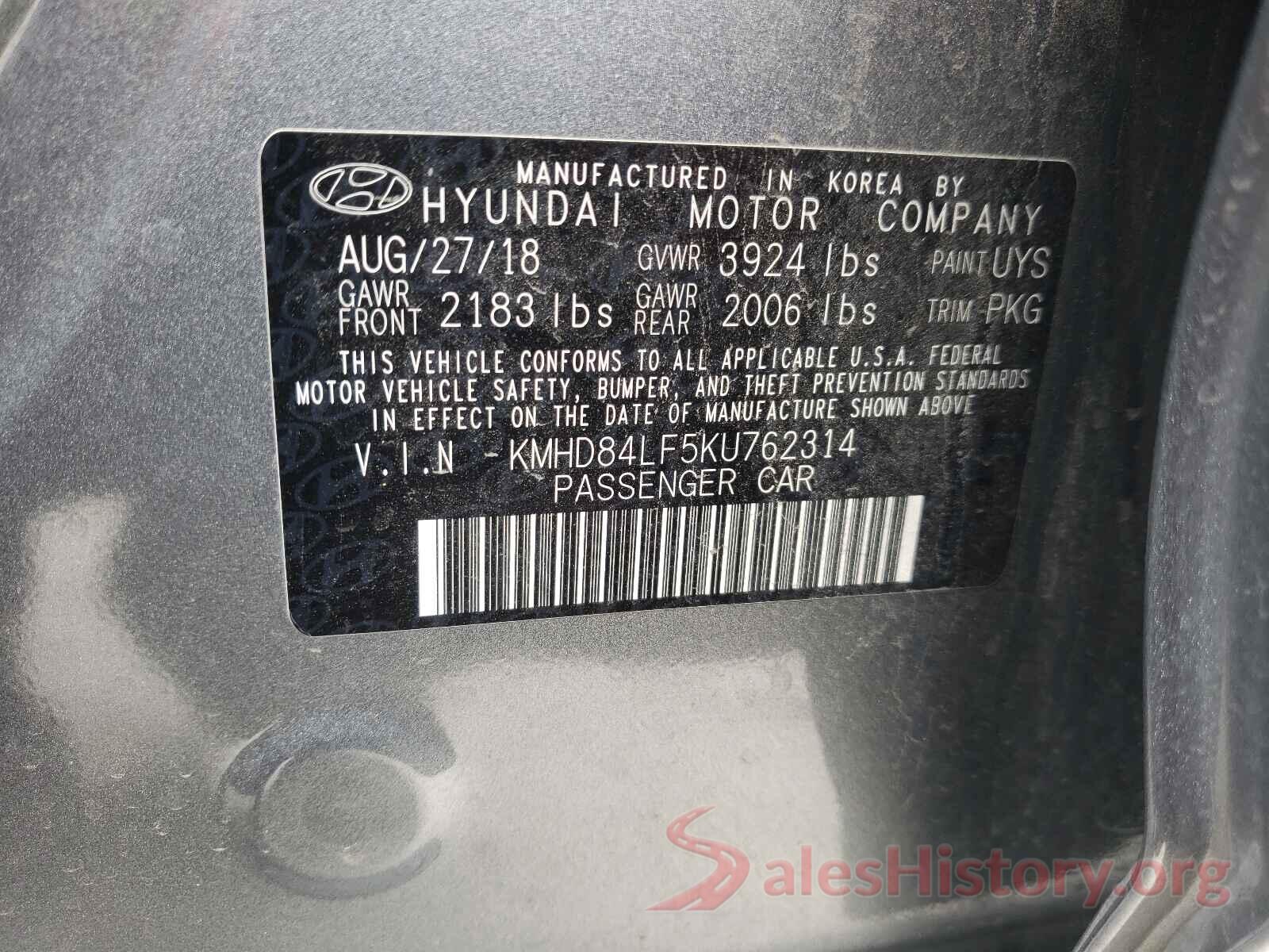 KMHD84LF5KU762314 2019 HYUNDAI ELANTRA