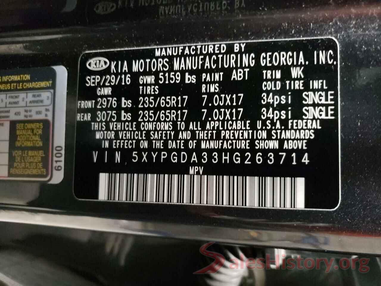 5XYPGDA33HG263714 2017 KIA SORENTO