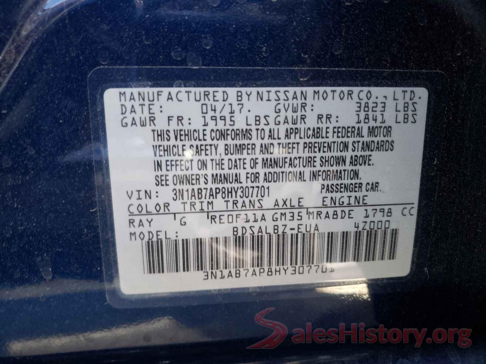 3N1AB7AP8HY307701 2017 NISSAN SENTRA