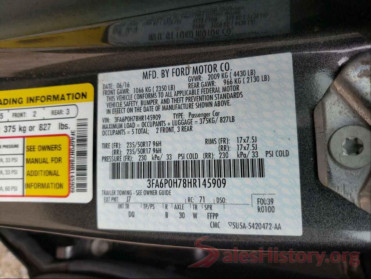 3FA6P0H78HR145909 2017 FORD FUSION