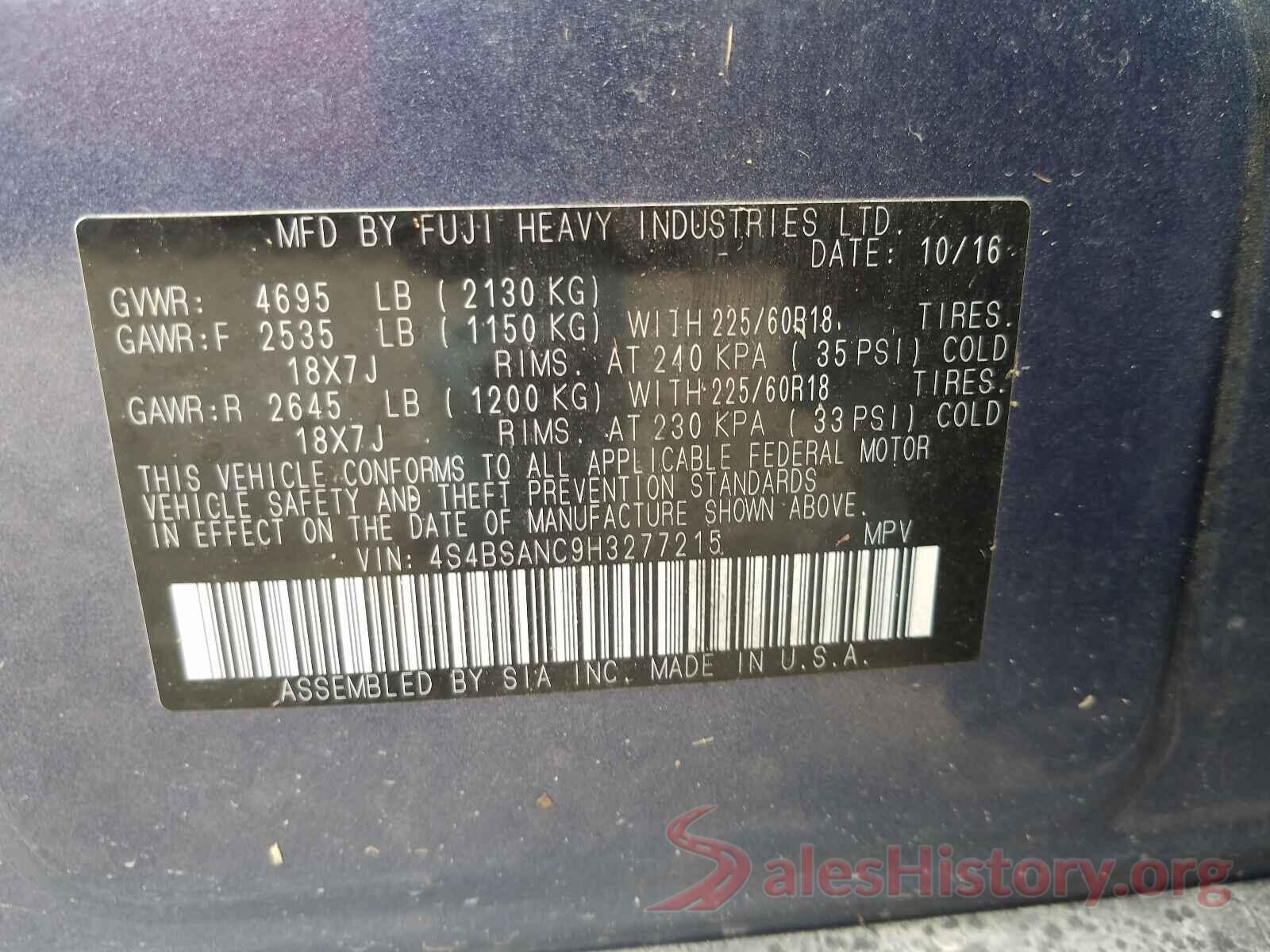 4S4BSANC9H3277215 2017 SUBARU OUTBACK