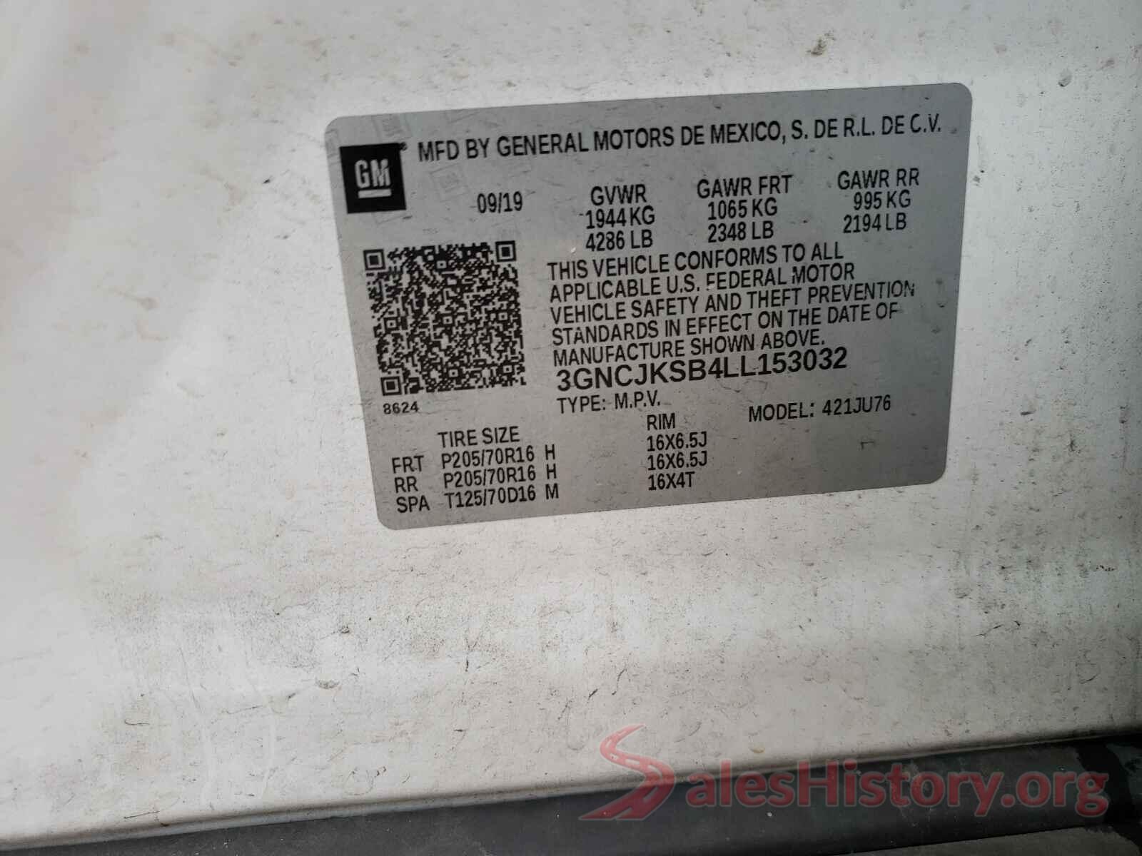 3GNCJKSB4LL153032 2020 CHEVROLET TRAX