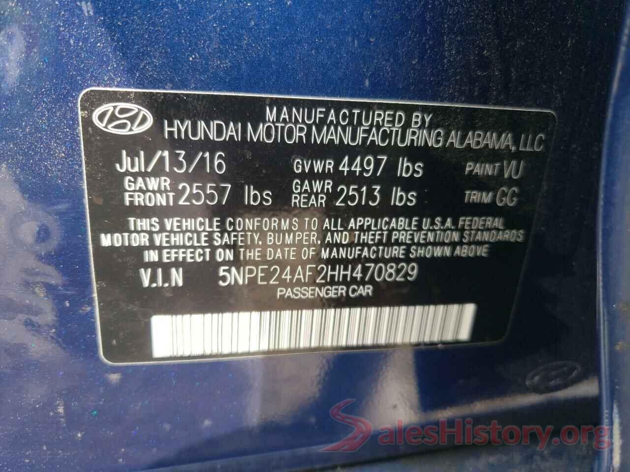 5NPE24AF2HH470829 2017 HYUNDAI SONATA