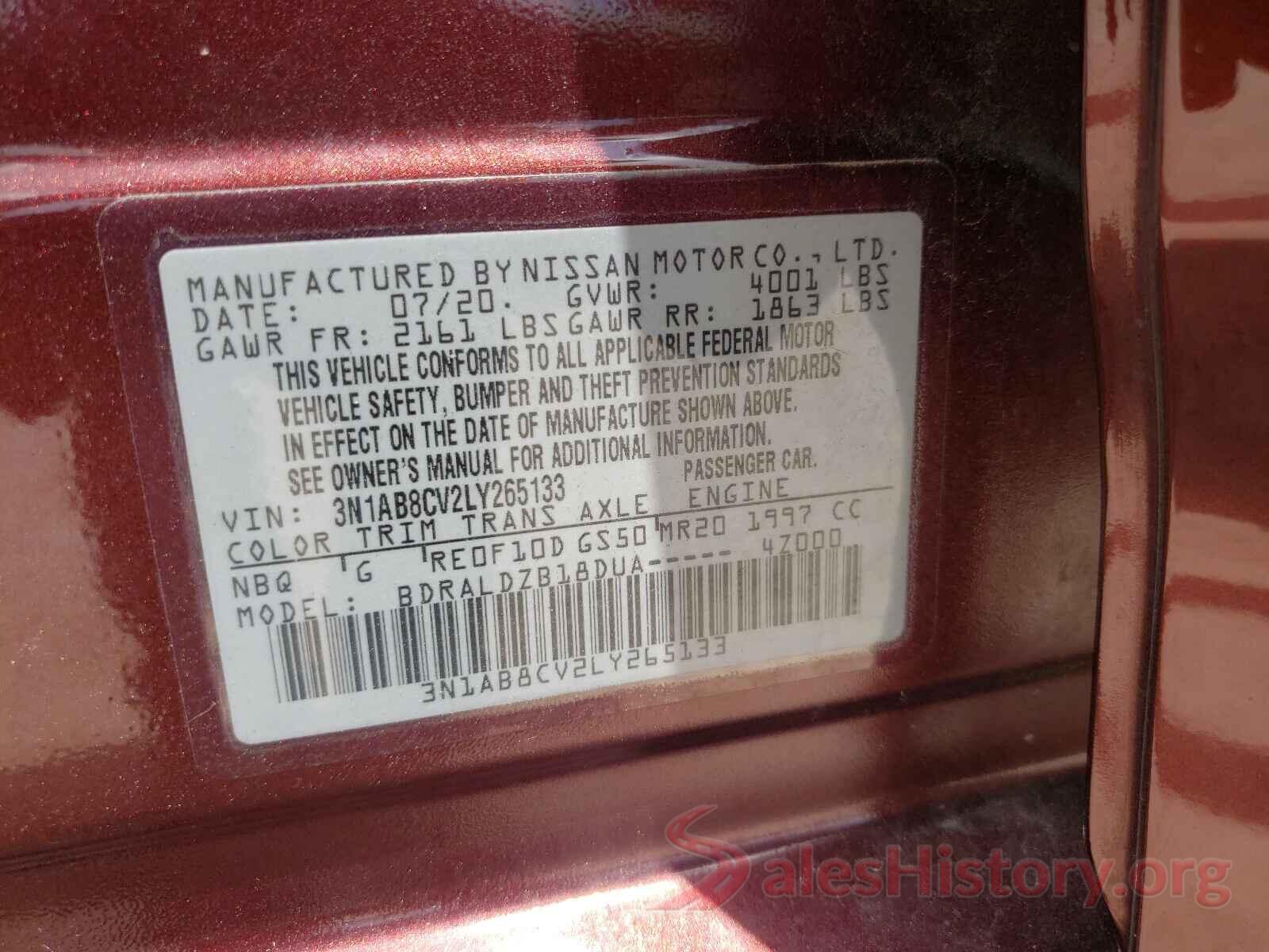 3N1AB8CV2LY265133 2020 NISSAN SENTRA