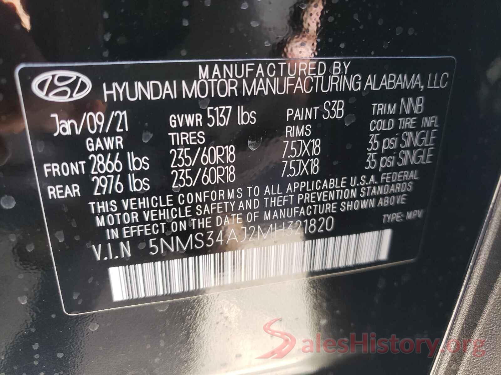 5NMS34AJ2MH321820 2021 HYUNDAI SANTA FE