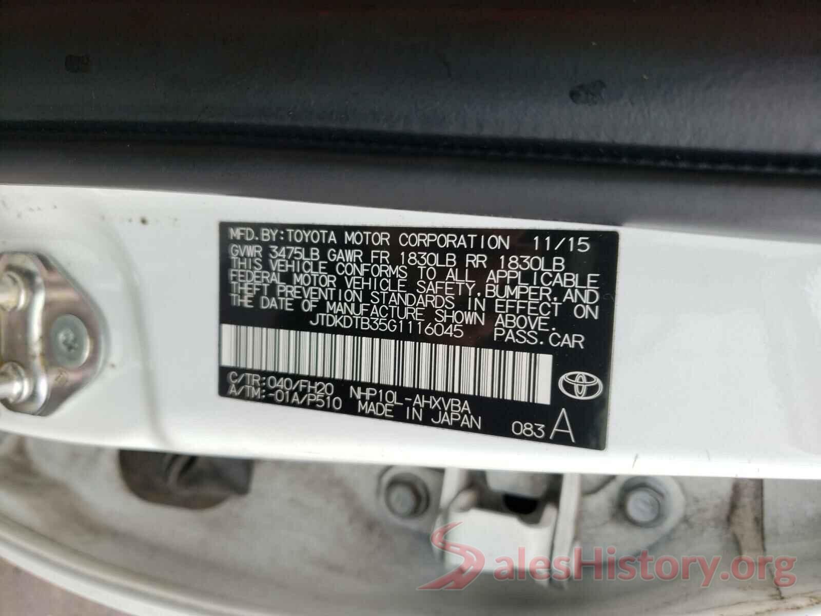 JTDKDTB35G1116045 2016 TOYOTA PRIUS