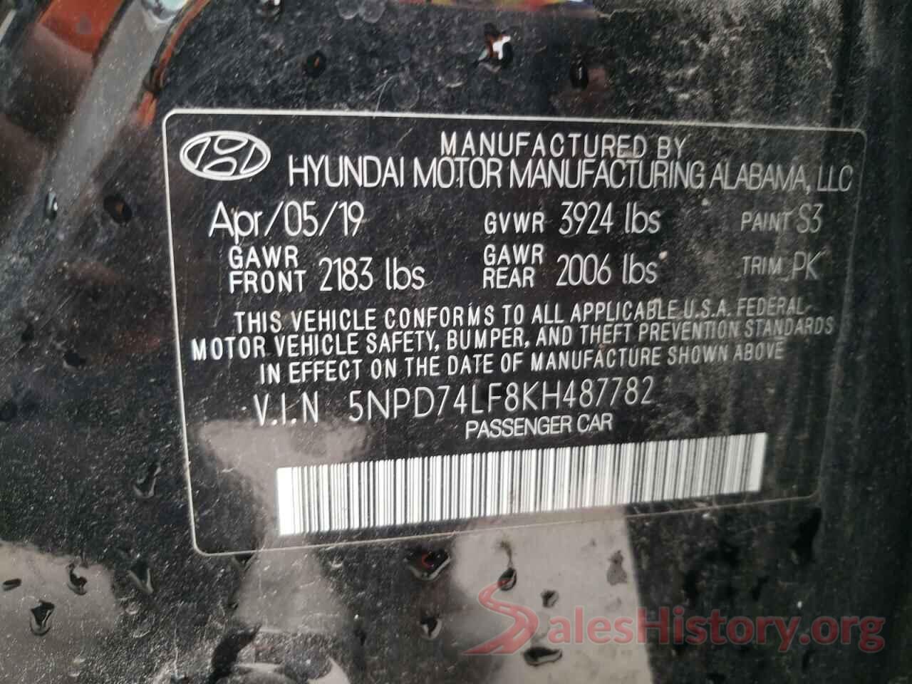 5NPD74LF8KH487782 2019 HYUNDAI ELANTRA