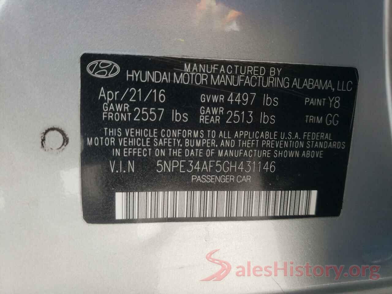 5NPE34AF5GH431146 2016 HYUNDAI SONATA