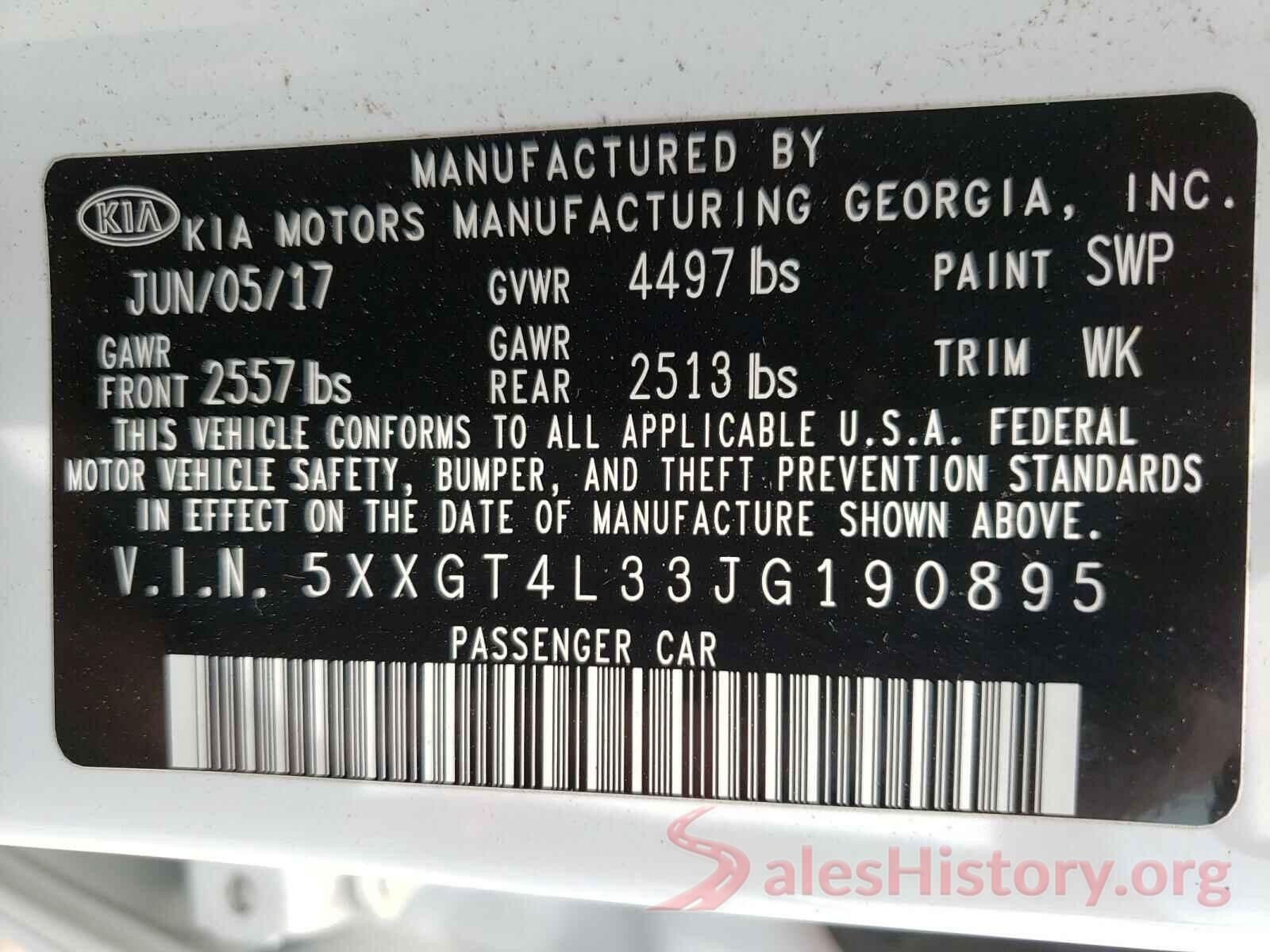 5XXGT4L33JG190895 2018 KIA OPTIMA