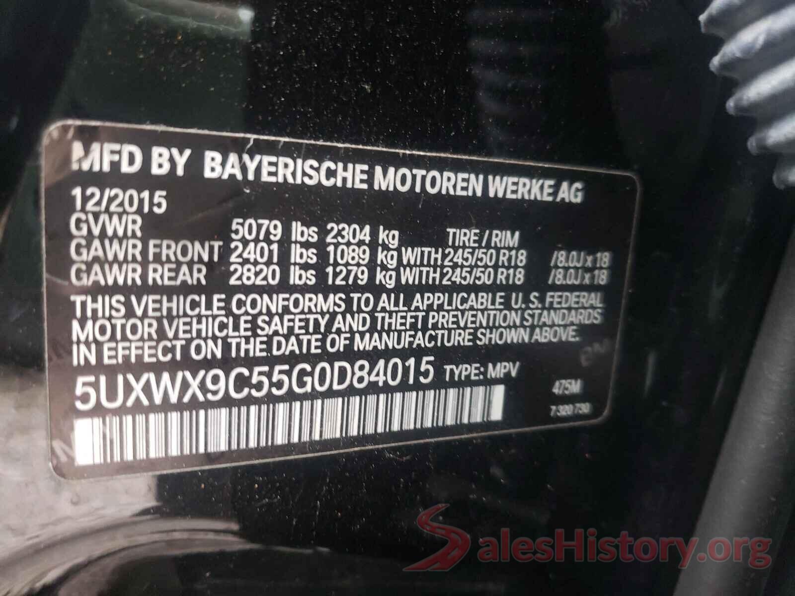 5UXWX9C55G0D84015 2016 BMW X3