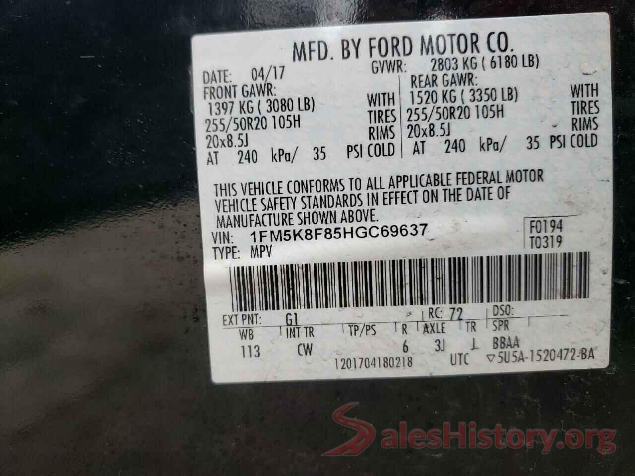 1FM5K8F85HGC69637 2017 FORD EXPLORER