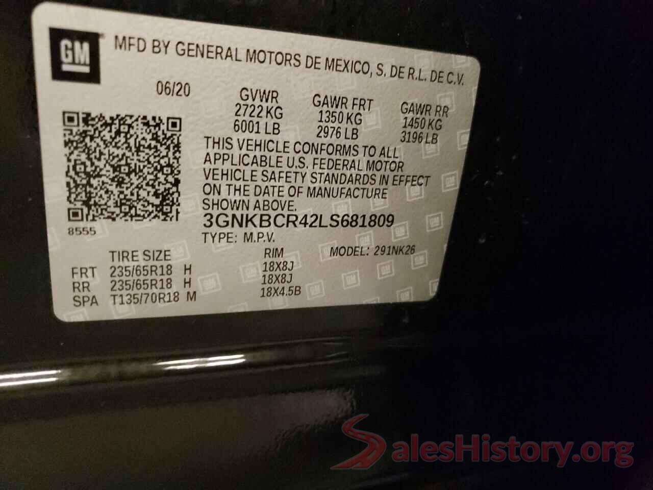 3GNKBCR42LS681809 2020 CHEVROLET BLAZER