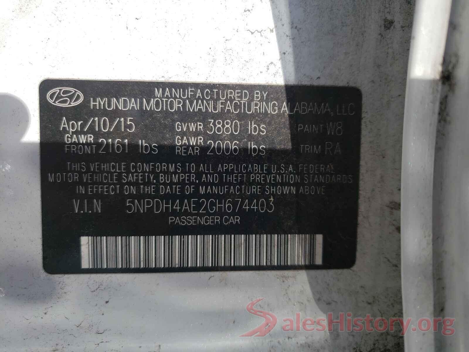 5NPDH4AE2GH674403 2016 HYUNDAI ELANTRA