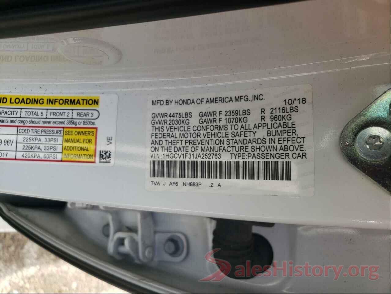 1HGCV1F31JA252763 2018 HONDA ACCORD