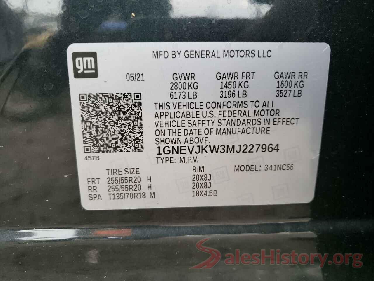 1GNEVJKW3MJ227964 2021 CHEVROLET TRAVERSE