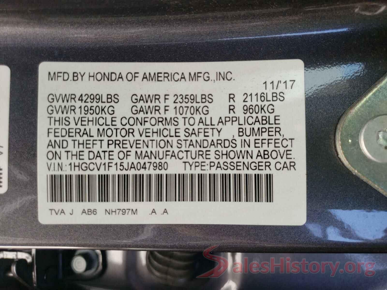 1HGCV1F15JA047980 2018 HONDA ACCORD