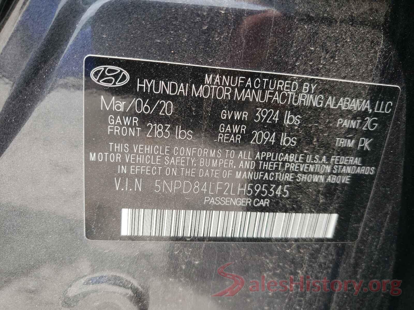 5NPD84LF2LH595345 2020 HYUNDAI ELANTRA