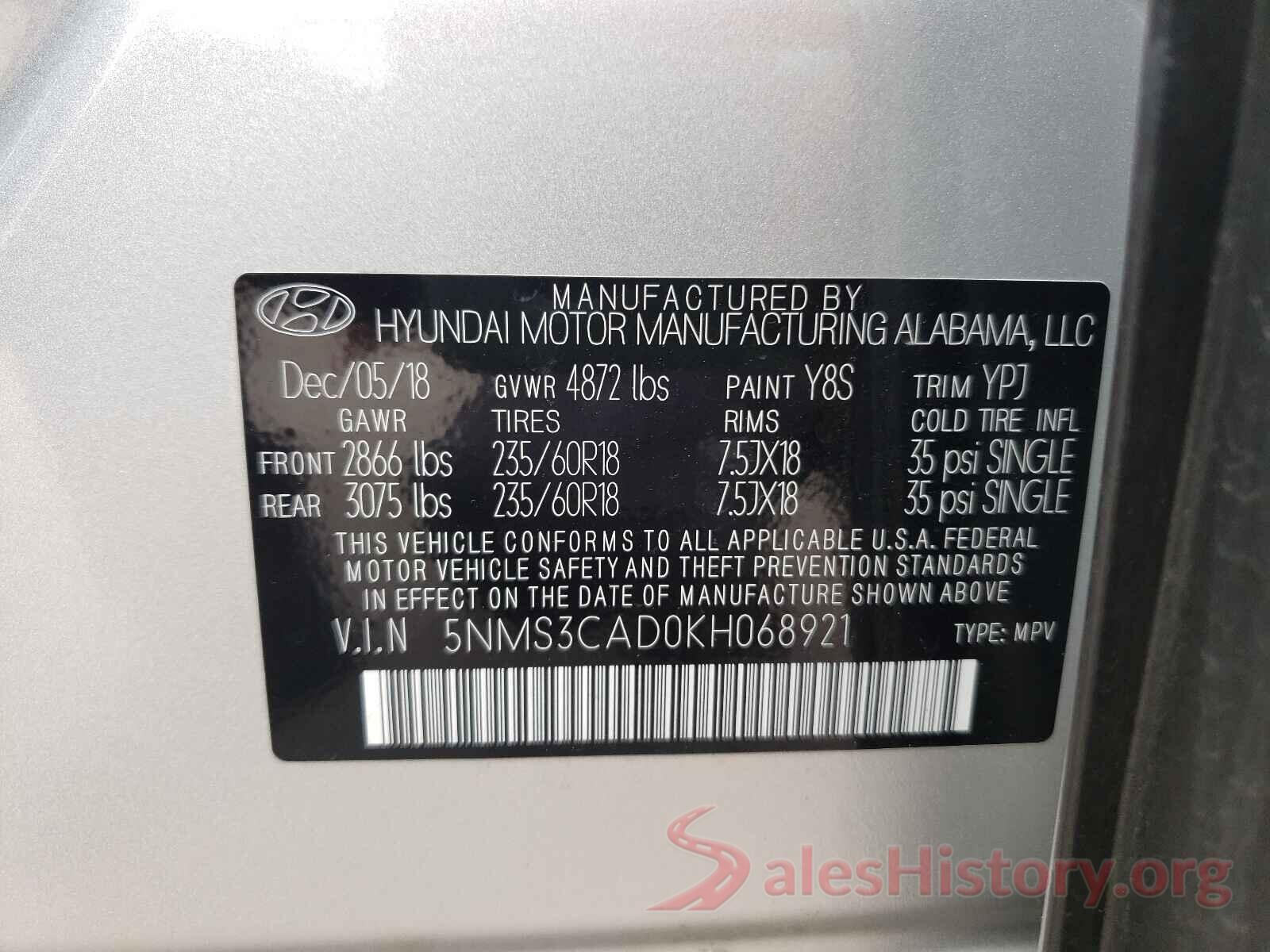 5NMS3CAD0KH068921 2019 HYUNDAI SANTA FE