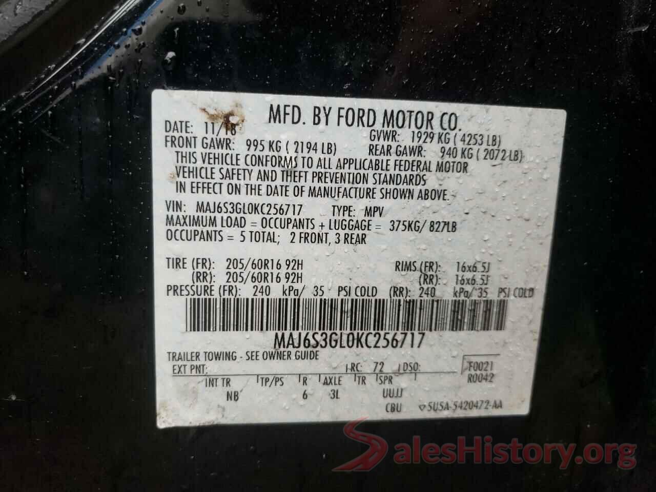 MAJ6S3GL0KC256717 2019 FORD ECOSPORT