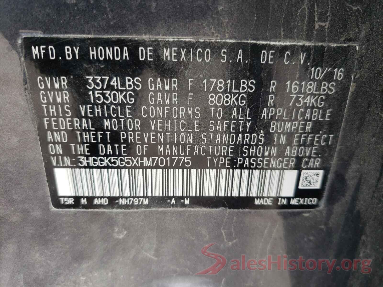 3HGGK5G5XHM701775 2017 HONDA FIT