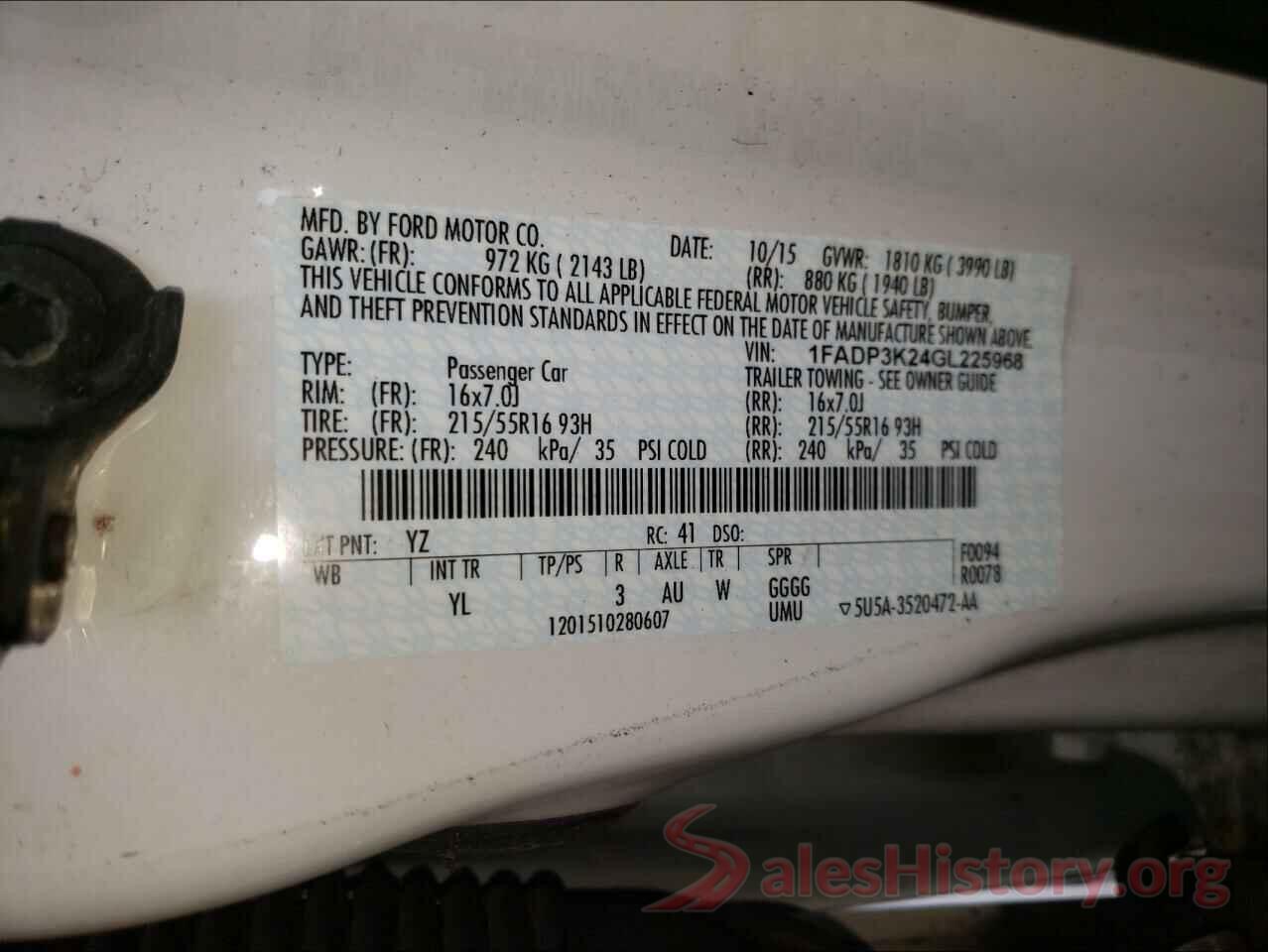 1FADP3K24GL225968 2016 FORD FOCUS