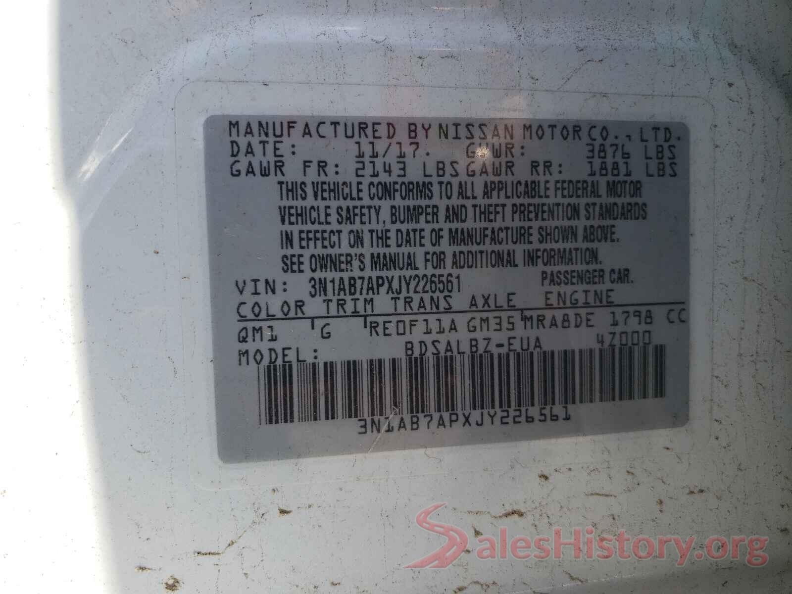 3N1AB7APXJY226561 2018 NISSAN SENTRA