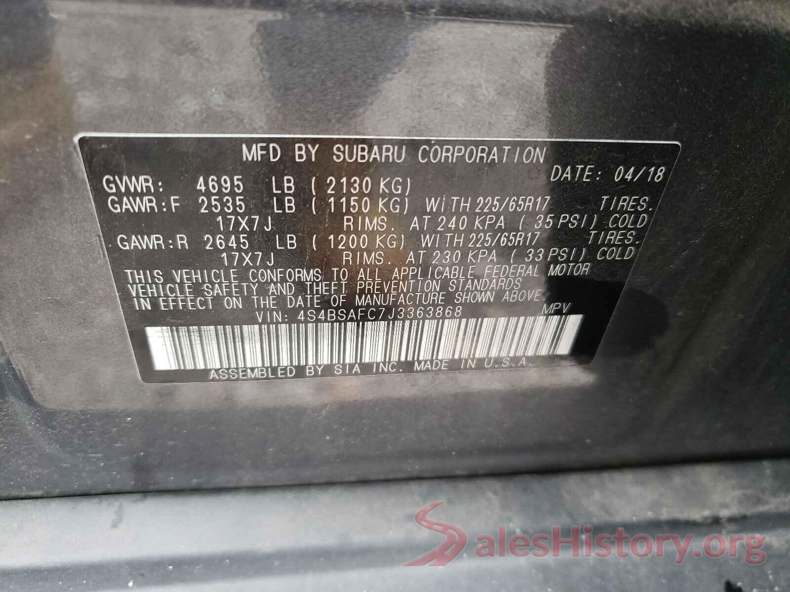 4S4BSAFC7J3363868 2018 SUBARU OUTBACK