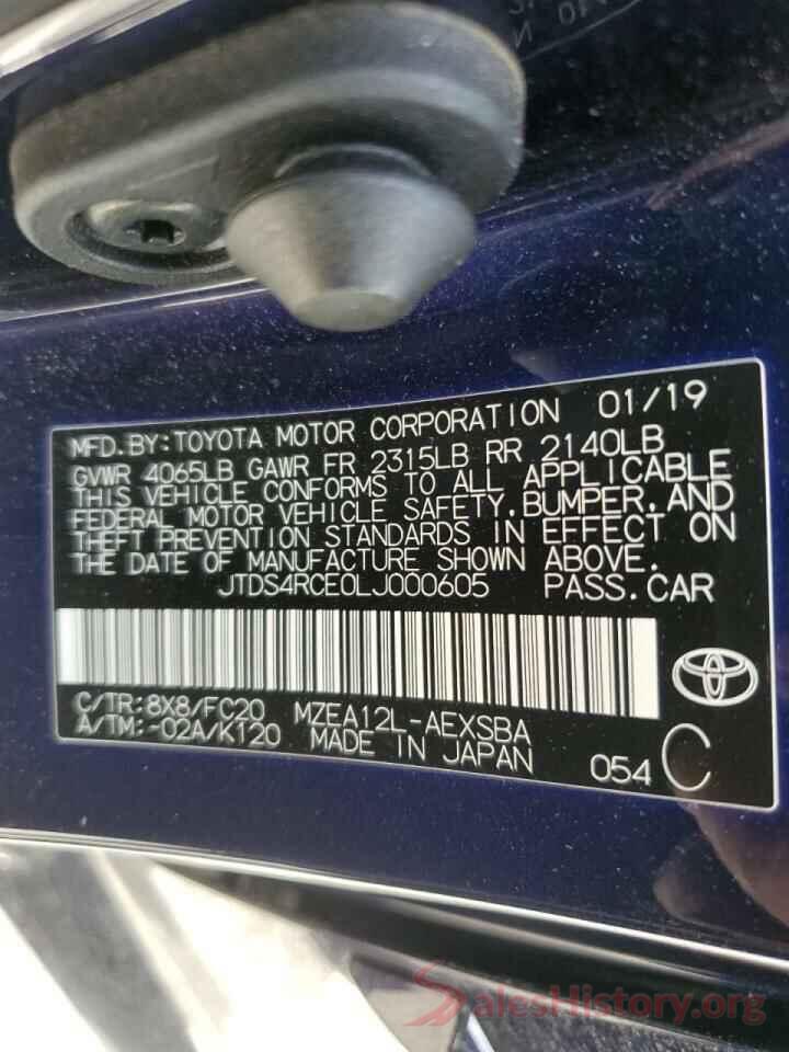 JTDS4RCE0LJ000605 2020 TOYOTA COROLLA