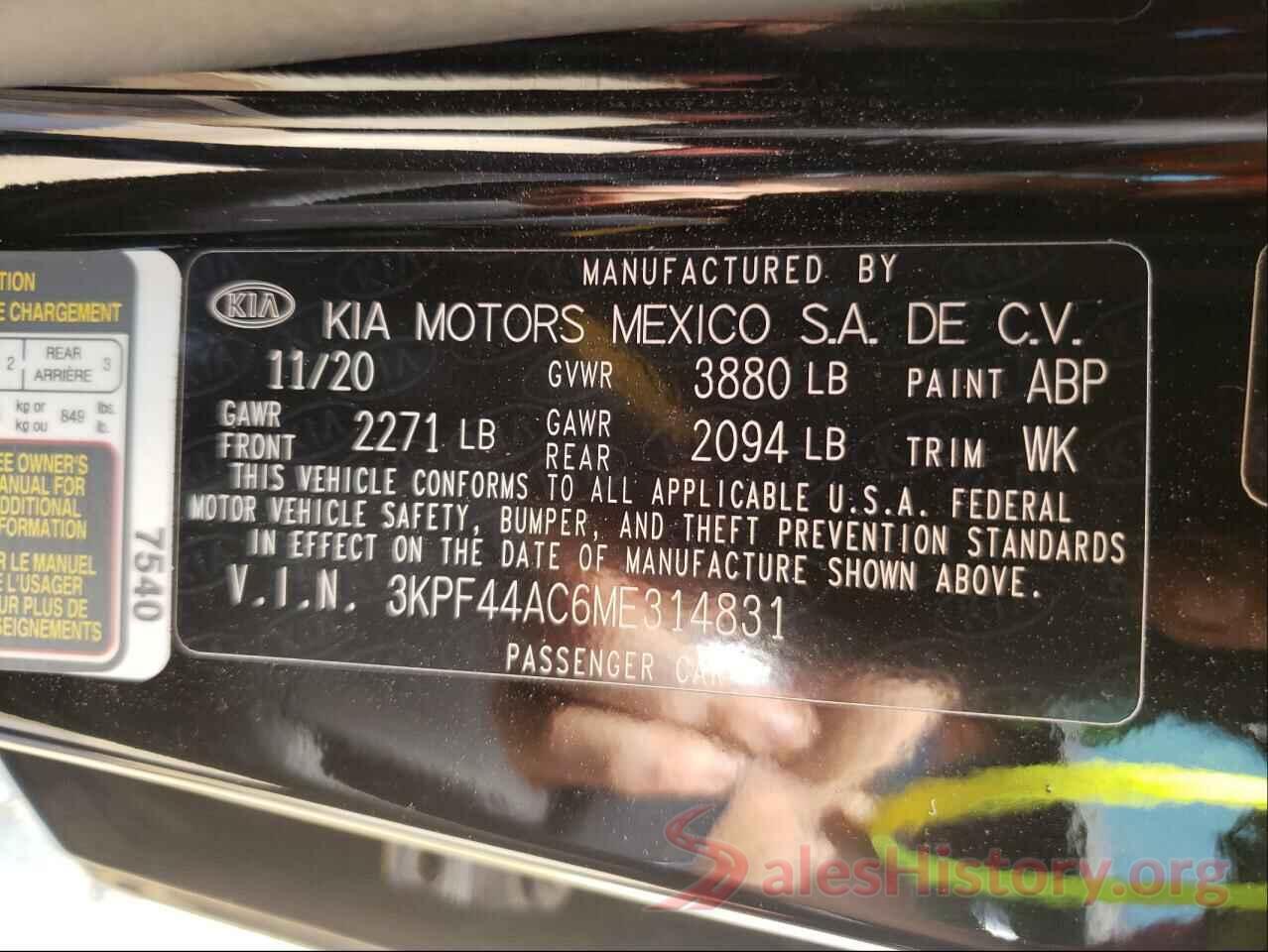 3KPF44AC6ME314831 2021 KIA FORTE