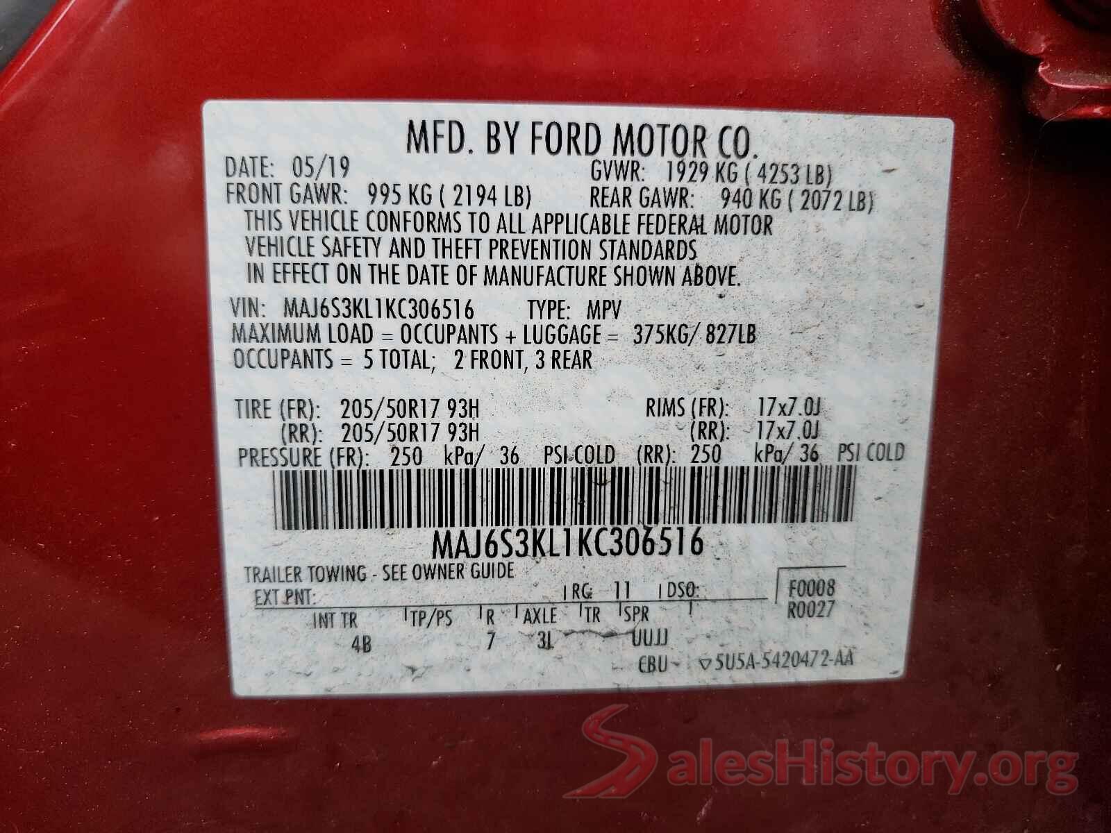 MAJ6S3KL1KC306516 2019 FORD ALL OTHER