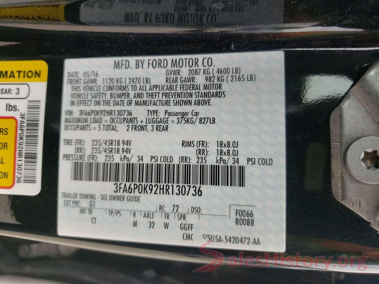 3FA6P0K92HR130736 2017 FORD FUSION