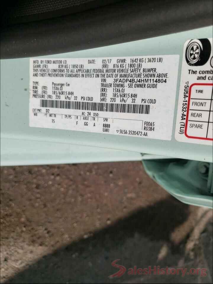 3FADP4BJ4HM114804 2017 FORD FIESTA