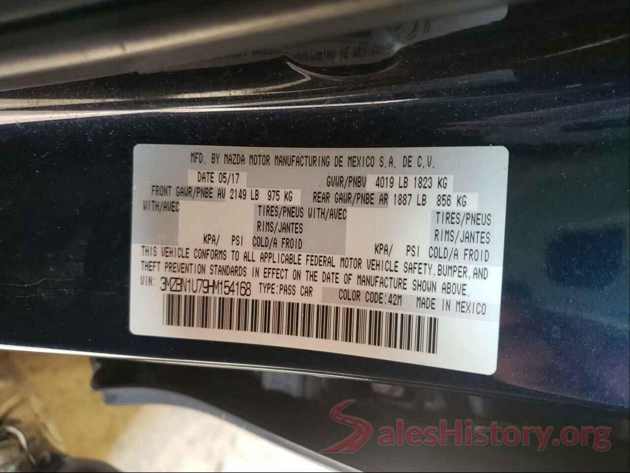 3MZBN1U79HM154168 2017 MAZDA 3